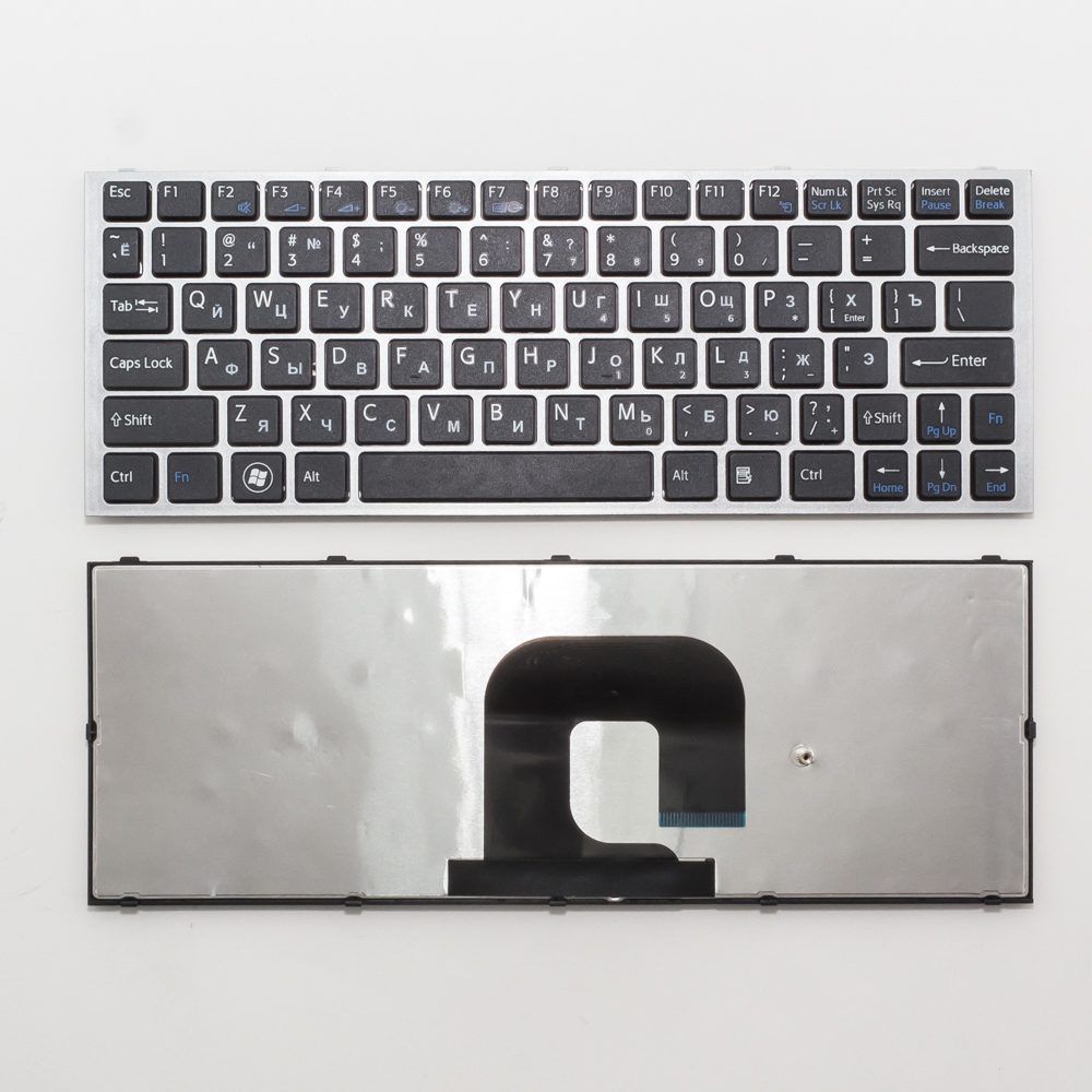 Клавиатура для ноутбука Sony VPC-YA, VPC-YB черная с серебристой рамкой