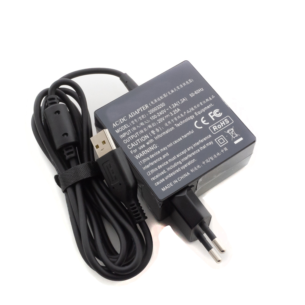 Зарядка для ноутбука Lenovo 20V 3.25A (65W) USB Type скошенный разъем (квадратная)